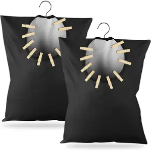 2 count Clothes Pin Hanging Bag Black Clothes Pin Bag with Hanging Hook 15 x 11 Inch Black Laundry Canvas Clothes Pin Holder  Clothespin Bag Clothes Pins Storage Organizer