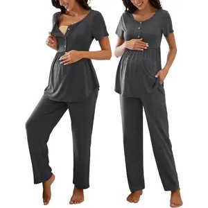 Women's Maternity  Pajama Set  Loungewear Mama Clothes Short Sleeve Top & Pants  PJS
