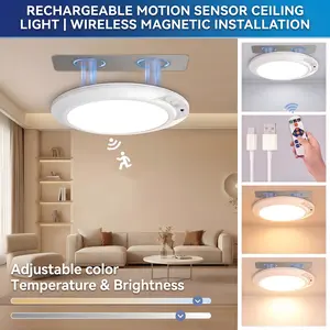 Rechargeable Motion Sensor Ceiling Light – 4000mAh Magnetic Wireless LED Lamp with Remote & 3 Color Modes