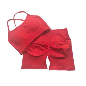 DFYNE Impact Set - Criss-Cross Back Support Bra & Peach Hip Scrunch Shorts, Seamless Sculpting Fitness Duo sports