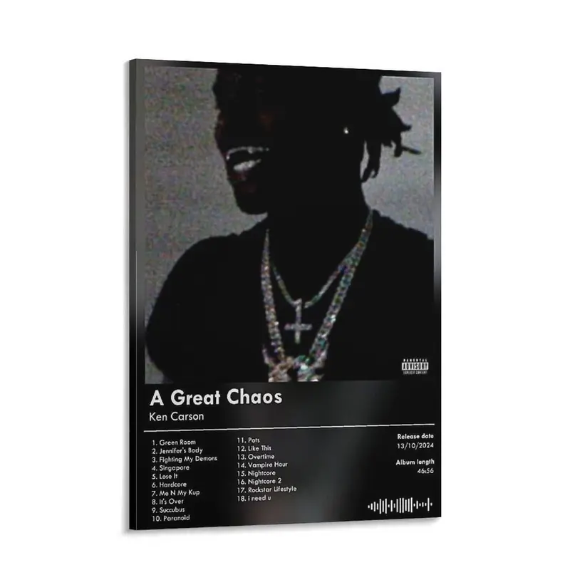 Ken Carson "A Great Chaos" Album Cover Poster - Customizable Rap Graphic Print Design, Decorative Music-Themed Wall Decor Art, Teen Boy Gifts, Home Supplies Display Accessory