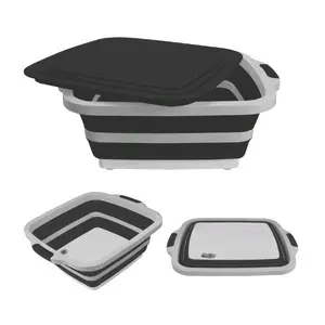 4 In 1 Collapsible BBQ Prep Tub With Cutting Board Wash Basin Storage Container BPA Free Folding Camping Kitchen Meal Prep Bin