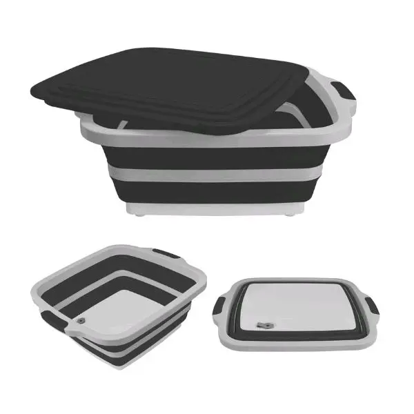 4 In 1 Collapsible BBQ Prep Tub With Cutting Board Wash Basin Storage Container BPA Free Folding Camping Kitchen Meal Prep Bin