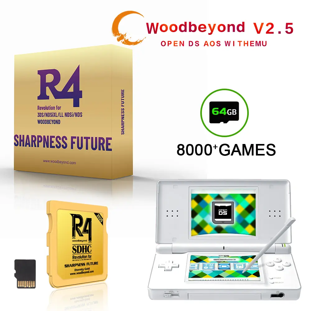 R4 Woodbeyond V2.5 System 2025 New Portable Flash Drive - 64GB Gold-Future Flash Card for DS Consoles