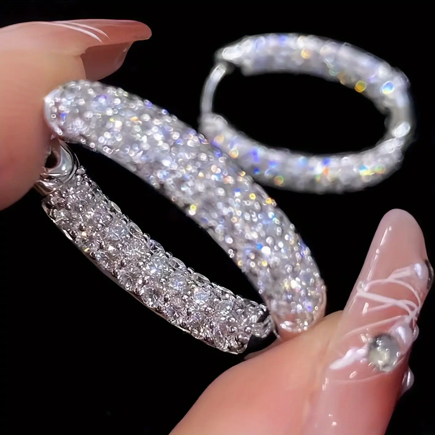 6.2 carat double-sided moissanite hoop earrings in hip-hop style, unisex |     D color VVS1 round cut, 925 sterling silver high quality, suitable for music festivals and parties, perfect Christmas and Halloween gift for women, men, wives, mothers adjustab