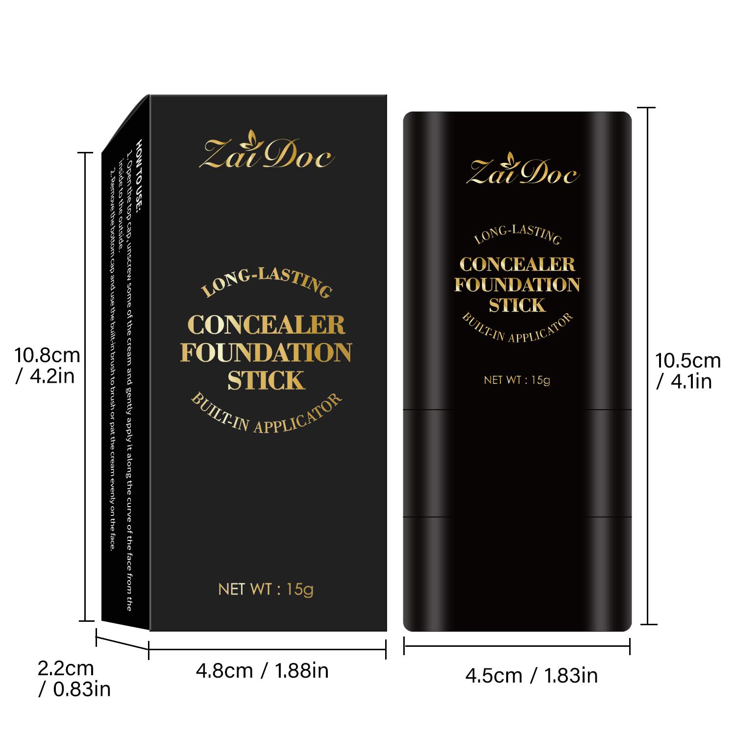 Zaidoc 7-color Dual -Ended Concealer Foundation Stick, 2-in-1 Long-Lasting Foundation and Concealer with Brush, Creamy Full Coverage for Dark Circles & Blemishes, Hydrating Olive & Camellia, 2.09 Oz