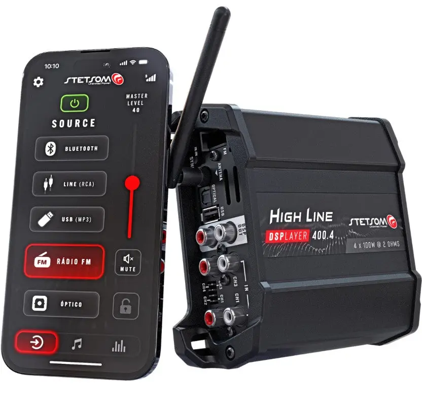 Stetsom HL400.4 DSPLAYER 400W 4-Channel DSP Car Amplifier with Bluetooth, FM Radio & Optical Input