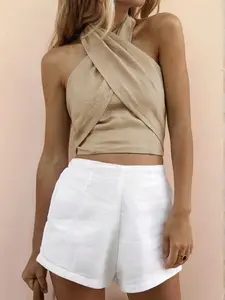 Women's Cross Backless Crop Top, Short Fitted Vest, Casual Summer, Vacation Daily Wear, Stylish Clothing for Women, Chic, Backless Sleeveless Top