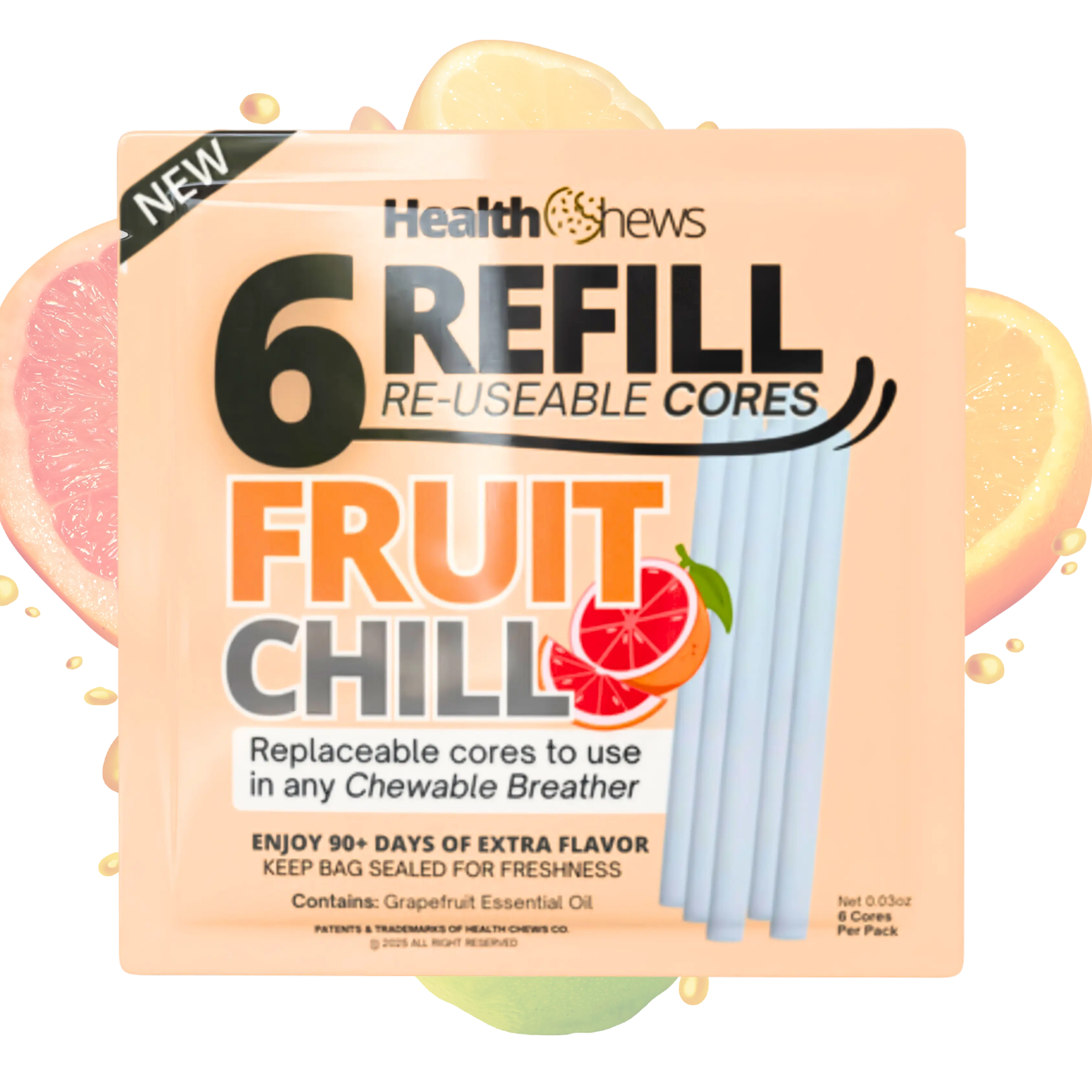 6 Pack - Aromatherapy Cores for Health Chews Chewable Breather with Essential Oil