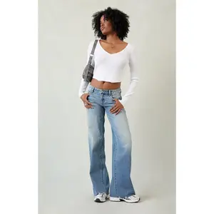 Pacsun Women's Casey Low Rise Baggy Jeans Ripped Raw Cut Medium Blue