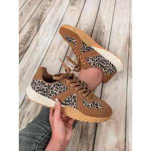 Fashionable Leopard Print Lace Up Low Top Sneakers, Casual Comfortable Breathable Sports Shoes, Female All-match Round Toe Shoes for Daily Wear