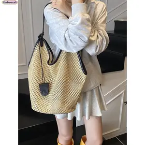 Women's Summer Handwoven Straw Tote Bag - Large Capacity, Lightweight, Durable Boho Shoulder Bag for Beach Outfits, Vacation Travel, Daily Use