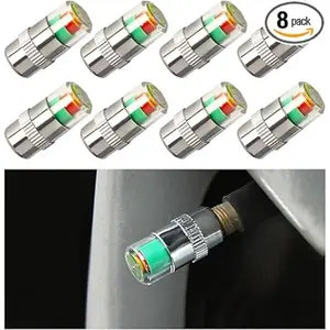 8 PCS Tire Pressure Monitor Valve Stem Caps, 2.4Bar 36PSI Car Tire Pressure Monitor Sensor Indicator with 3-Color Eye Alert, Universal Valve Stem Caps for Cars
