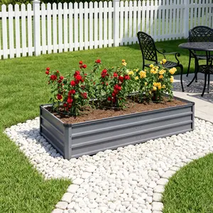 6 x 3 x 1 Ft Large Rectangular Galvanized Metal Garden Bed, Grey Rustproof Outdoor Raised Planter Box, Heavy Duty Metal Garden Bed for Backyard to Grow Vegetables, Flowers and Various Plants