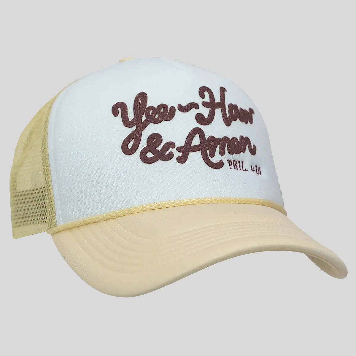 Women's Casual Trucker Cap with "YeeHaw & Amen" Puff Print, Retro Foam Visor and Adjustable Snapback, Casual Hat, Funny Hat
