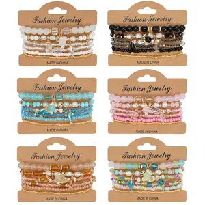 36pcs Bohemian Handmade Beaded Romantic Glass Bead Bracelet Set for Women - Summer Vacation Occasion Party Gift Bracelet Packs
