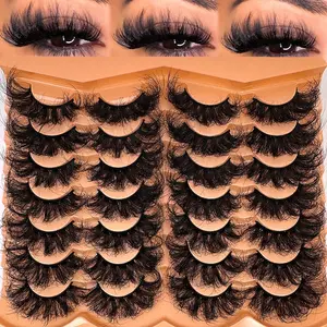 14 Pairs Dense Curled Volumized False Eyelashes, Soft Fluffy Artificial Mink Lashes, 3D Dramatic Messy Mink Lashes, Reusable Beauty Makeup