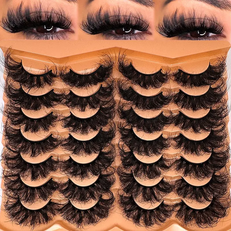 14 Pairs Dense Curled 3D Dramatic Voluminous False Eyelashes, Soft Fluffy Faux Mink Lashes, Reusable Volumizing Makeup