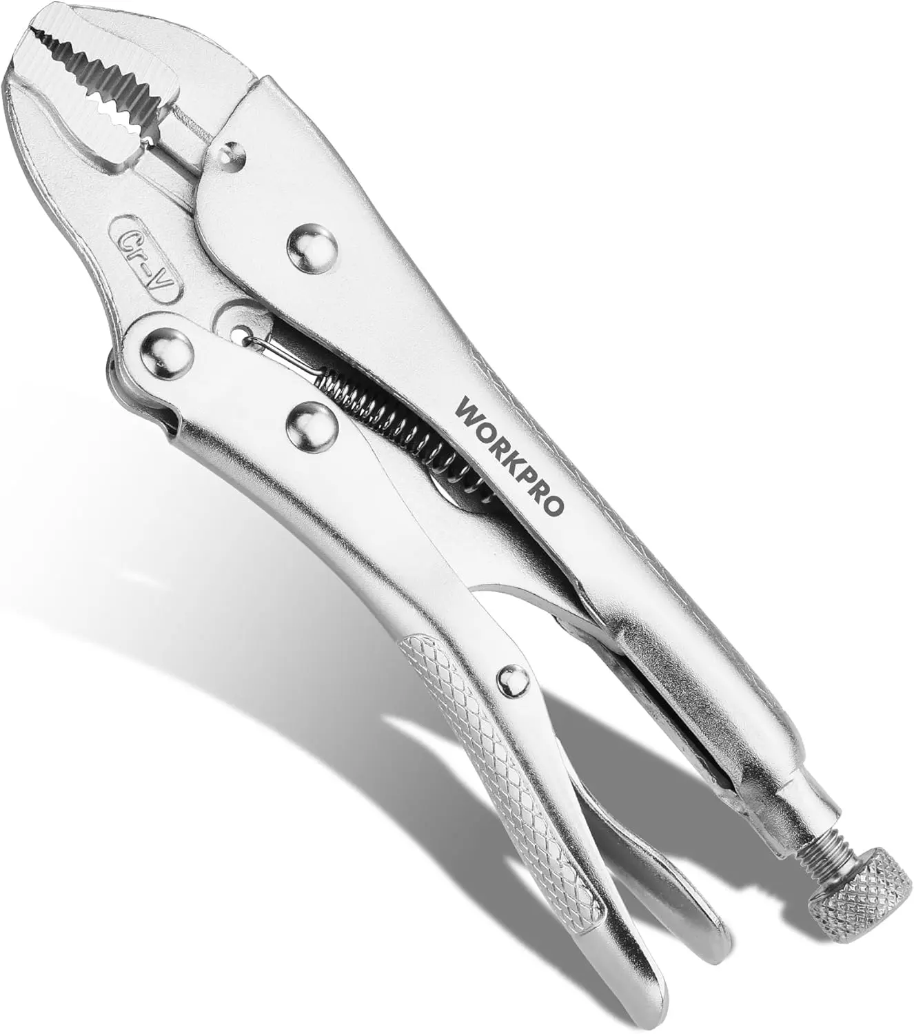 7-in Cr-V Locking-Jaw Pliers, Vise Grip Pliers with Wire Cutter Head, Curved Jaw Adjustable Hand Tools for Clamping, Welding