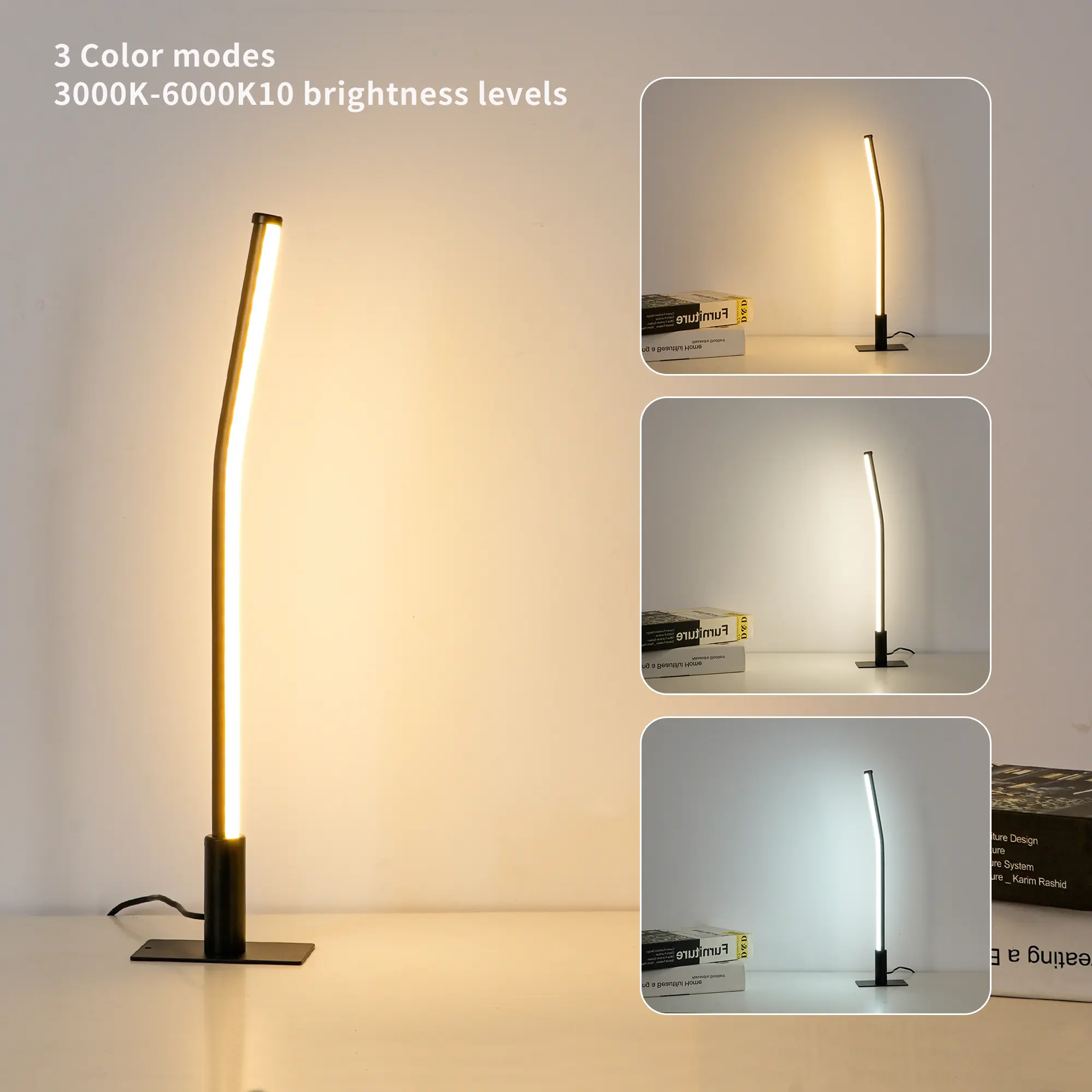 SOUXGJEY Aluminium Adjustable Desk Lamp - 6W Stepless Dimmable Touch Lamp with 3 Color Modes, Modern Nightstand Light for Bedroom, Ideal Gift for Friends and Family, Black