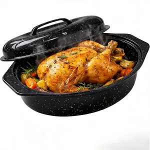 13-Inch Oval Roaster with Lid, Enameled Steel, 7 LB Poultry Capacity, 932°F Heat Resistant, Dishwasher Safe