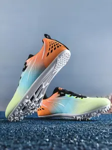 Parent - child Orange - Green Gradient Detachable - Spikes Track and Field Shoes, Colorful Racing Style, Breathable Mesh Material, Strong Grip & Multi - field Adaptation, Ideal for Parent - child Track and Field Training & Competitions, Athletic Shoes