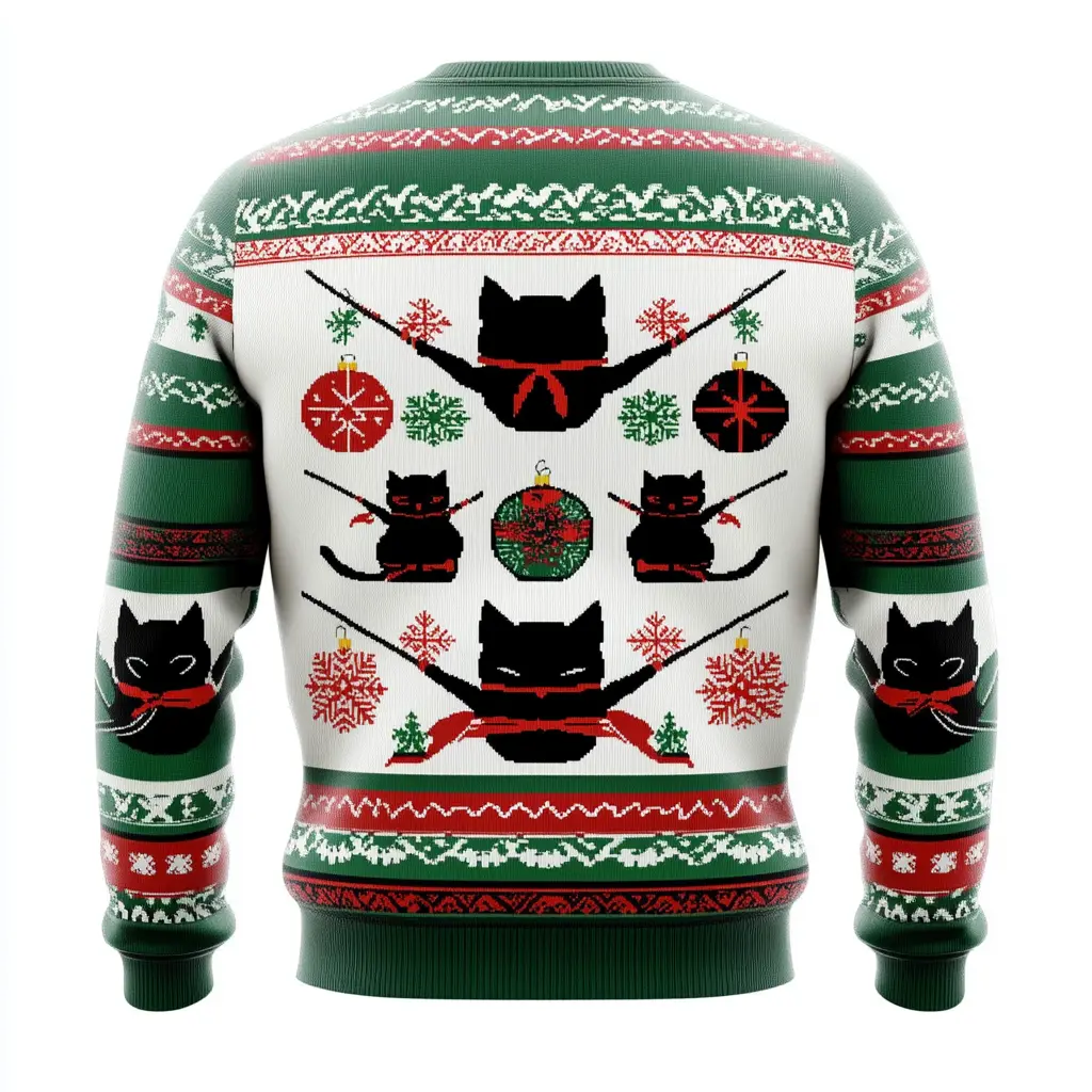 Ugly Christmas Sweater: Cat Ninja Edition with Ornaments | Funny Holiday Sweater for Men & Women | Perfect for Holiday Parties & Family Gatherings