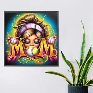 Baseball Mom Design DIY Diamond Arts Colorful Painting Kit without Frame, 5D Diamond Decor Painting by Numbers Kit, DIY Wall Art Decor, Diamond Painting Kits