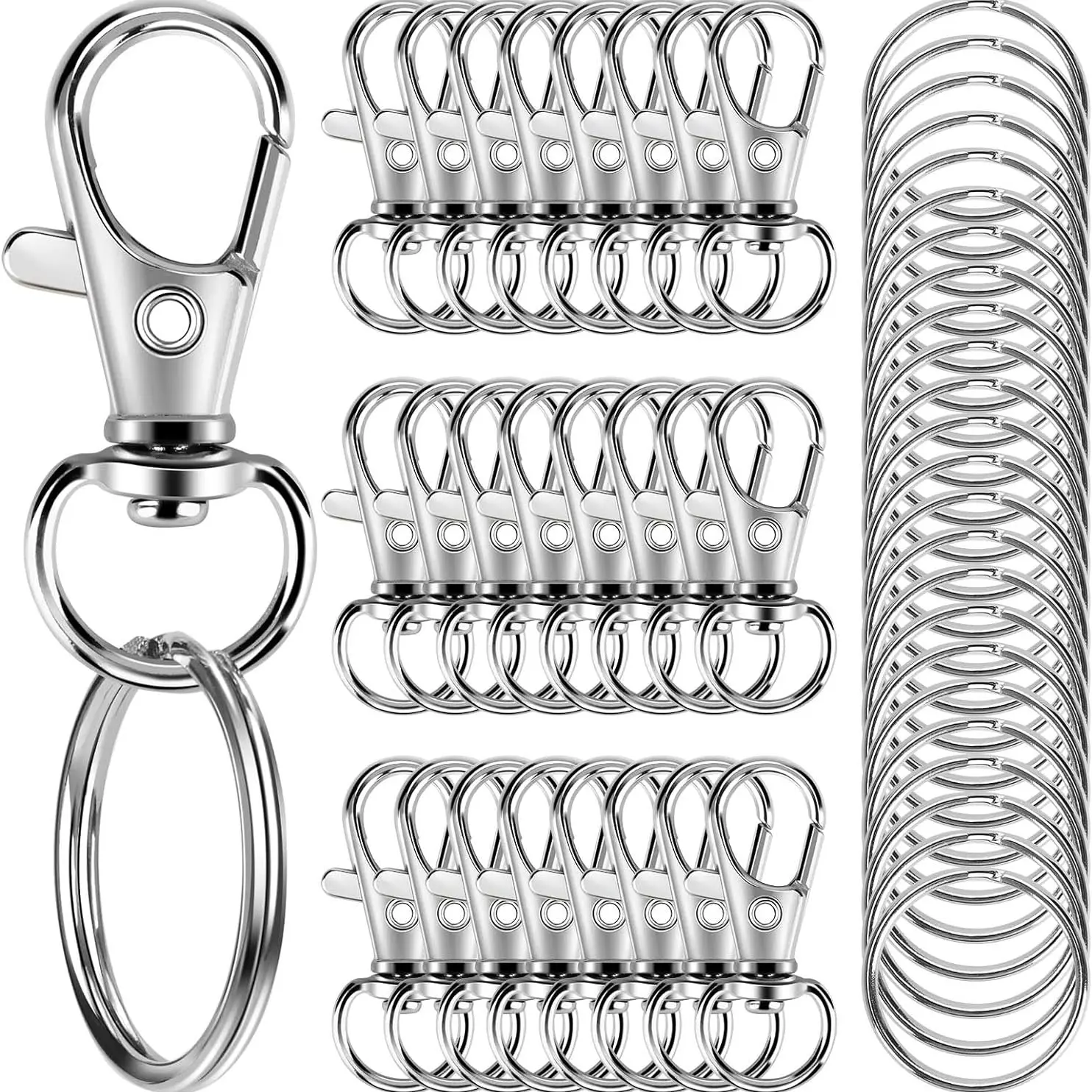 50pcs Alloy Keychains with Rings and Rotating Lobster Clasps, Backpack Accessories and Toy Hook Decoration Set