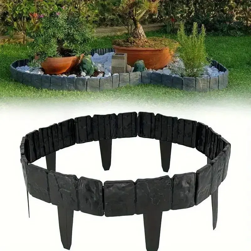 Garden Edging Fence, Interlocking Stone Effect Border for Flower Beds, Lawn & Patio Decoration, Garden Accessories, Durable and Easy to Install, Natural Look Enhancement