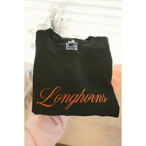 Embroidered Longhorns Script Crewneck Sweatshirt