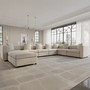 Guyii Modern L-Shaped Velvet Sectional Sofa - 4/5/6/7/8/9 Piece Oversized Seater with 4-7 Pillows, Convertible with Cushions, Stylish Modular Couch for Living Room & Apartment