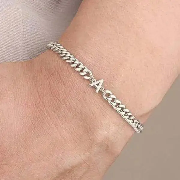 Men's 26 English Letters Stainless Steel Silver Bracelet, Daily Wear Jewelry, Men's Accessories, Birthday Gifts for Him, Gifts for Boyfriend