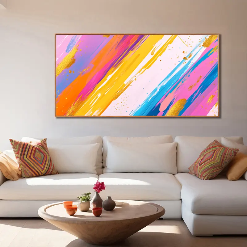 Abstract Colorful Brushstrokes Gold Glitter Canvas Painting Wall Art Print,Suitable for Decorating Bedroom,Living Room,Office,Dining Room,Bathroom.