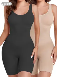 Women's Solid Color Scoop Neck Bodysuit, High Stretch Seamless Tummy Control Butt Lifting Shaper Romper, Ladies Shapewear Body Suits for All Seasons