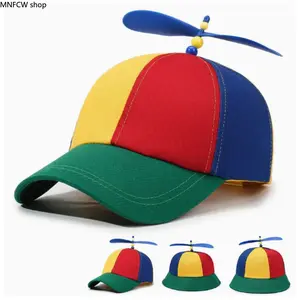 2026 Viral Rainbow Color Block Propeller Baseball Cap, Kids Adults Matching Family Sun Hat, Funky Unique Summer Sun Protection Hat for Boys Girls Parents Outdoor Fun