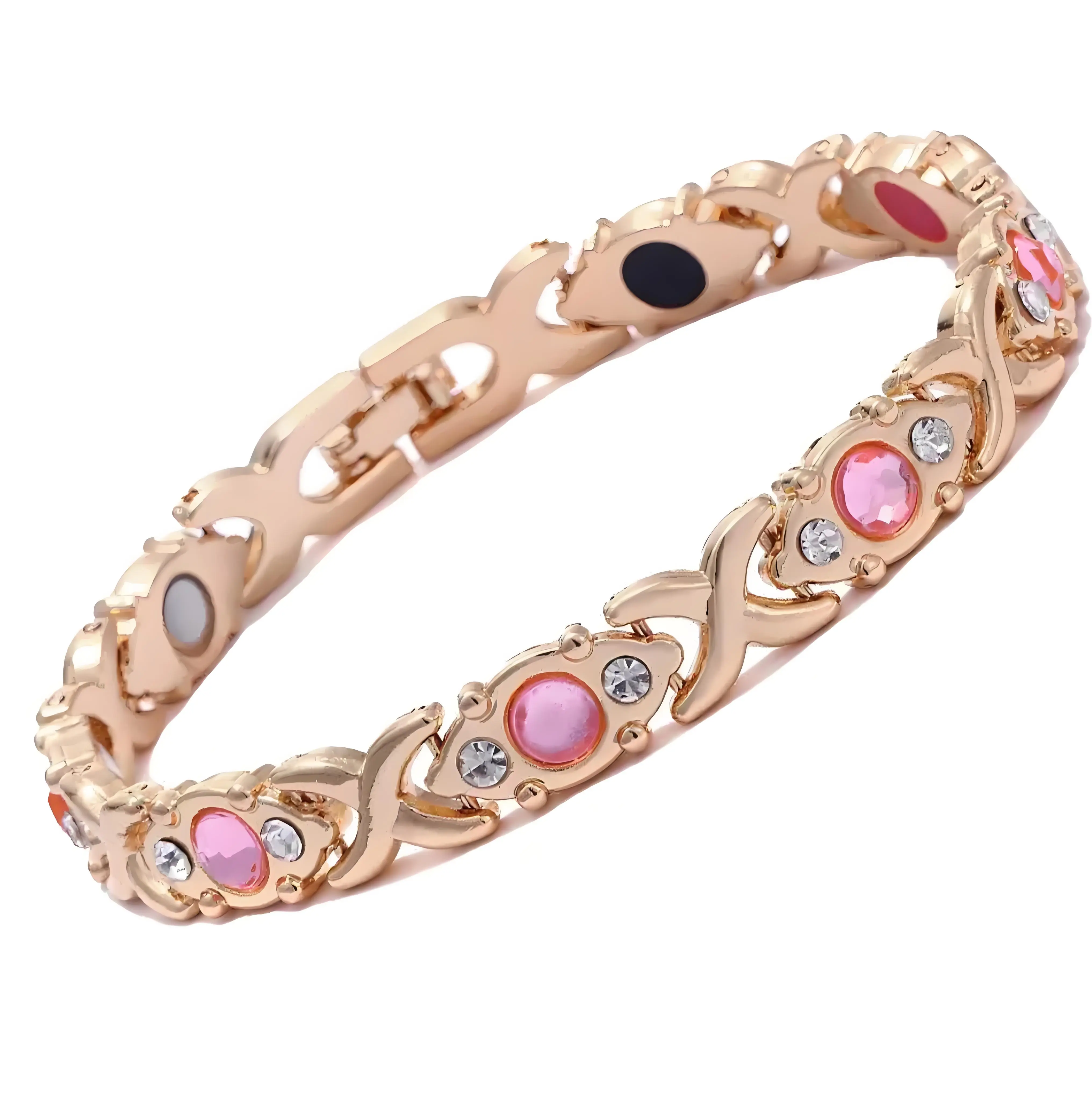 Cyjewel Women's Adjustable Fit Bangle - Magnetic Energy Diamond Studded Costume Jewelry Bracelet, Eco Alloy with Pink Rhinestones, Ideal for Valentine's Day, Christmas