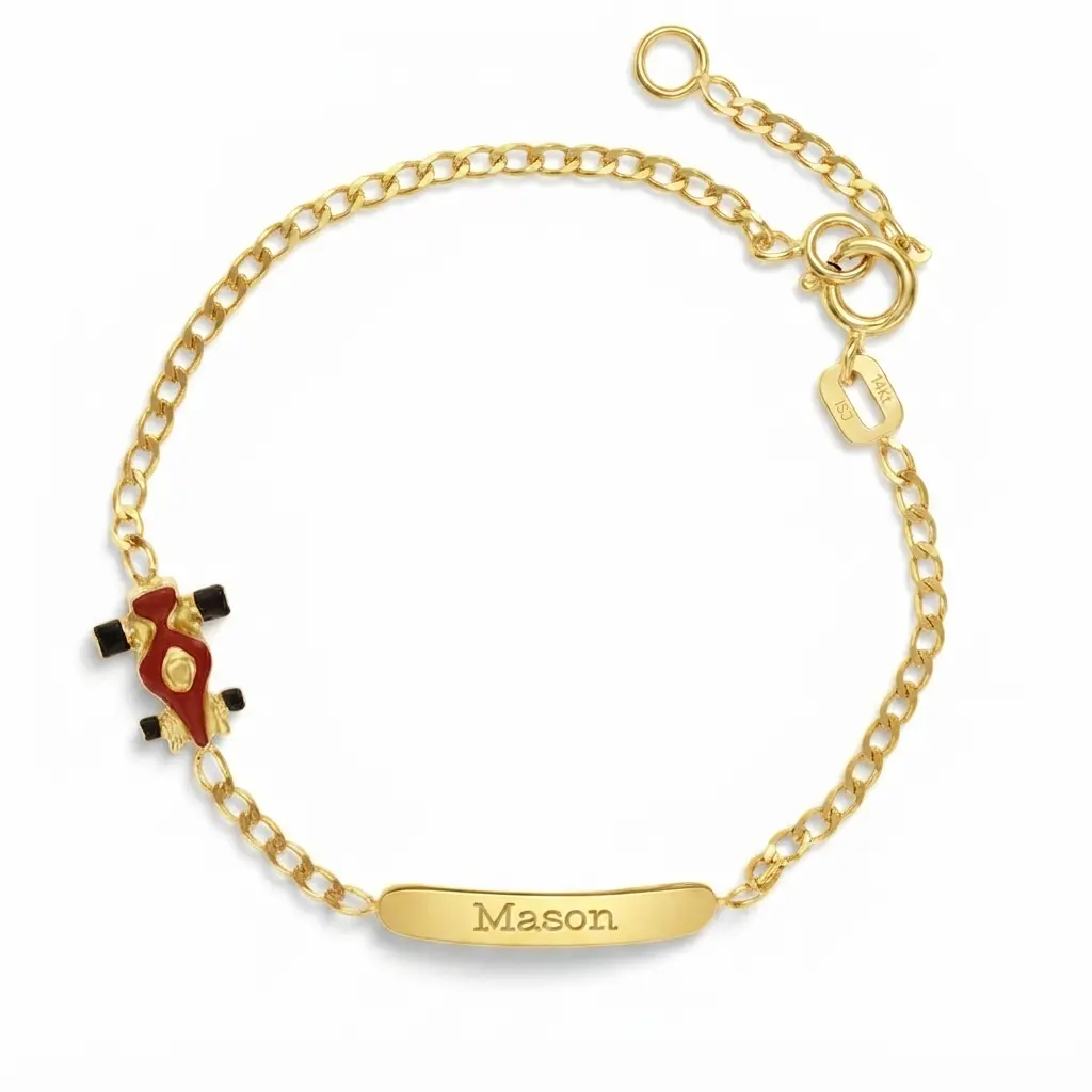 14k Gold 5"- 6" Engravable Red Car Baby / Toddler / Kids Bracelet Enamel