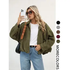 New Fall Winter Trendy Army Short Coat, Suede Velvet Loose Fit Women's Casual Jacket, Stylish Ladies Outerwear