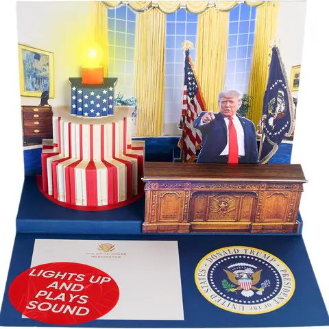 Pop Up Birthday Card with Light & Sound Says Happy Birthday in Donald Trump REAL Voice for Men and Women, Mom & Dad, Husband or Wife
