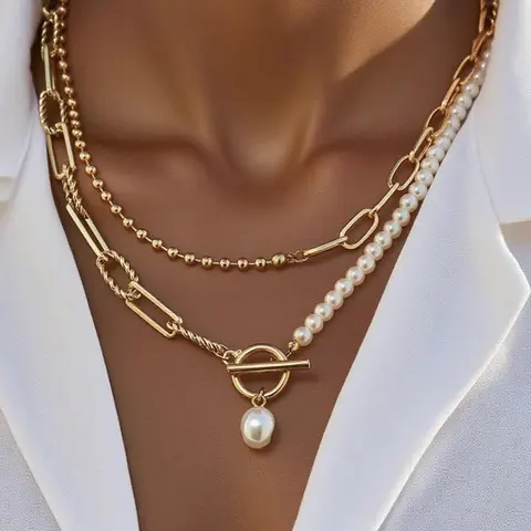 1pc Long Pearl Chain Necklace for Women - Vintage Personalized Clasp Necklace, Dainty Layering Jewelry, Adjustable Length, Elegant Gift for Her, Birthday or Anniversary, Pearl Necklace Strand