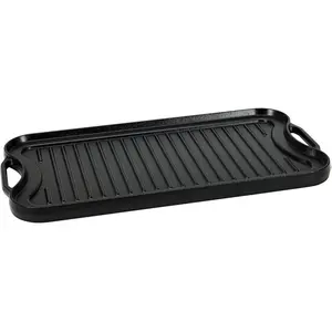 20″ Pre-Seasoned Cast Iron Reversible Grill & Griddle – Flat & Ribbed Double-Burner Cooking Pan