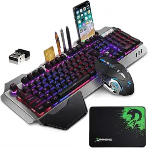 Gaming Keyboard and  Combo with Rainbow LED Backlit Rechargeable 4800mAh  Metal Panel Mechanical    7Color Mute Mice for  PC  Gamer ()