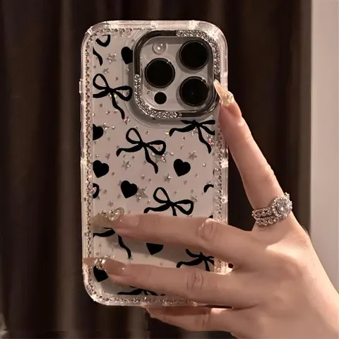 Luxury Rhinestone Transparent Sparkling Star Frame Plastic-TPU Shockproof Anti-Drop iPhone Phone Case, Casing, Cover with Protection for iPhone12/11/13/14 Plus/15/16/17 Air/17 Pro Max/18 Air/18 Pro Max, Fashion Accessory, Christmas Gift for Friends