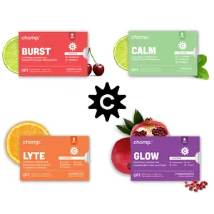 Chomp Sampler Combo 4 Pack 8pcs per pack Calm Stress-Relieving Gum Burst Energy Lyte Glow Beauty Chewing Gum