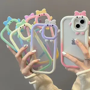 Bow Shaped Monster Gradient Phone Case for iPhone 17 Pro Max & 14 Plus Transparent 13 12 11 with Cute Bow Design