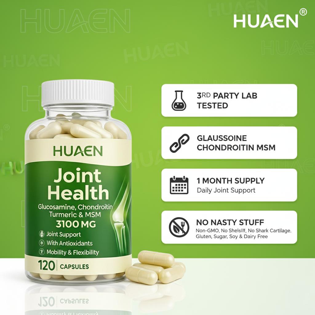 HUAEN 3100mg Joint Support - Ultimate 7-in-1 Formula for Joint Strength & Flexibility - Relieve Knee & Bone Discomfort - Advanced Glucosamine & Chondroitin Complex - 120ct