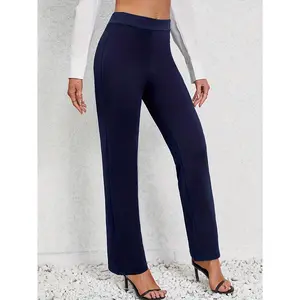 Women's Stretchy Straight-Leg Pants in Black - Comfort Fit with Elastic Waistband, Polyester & Elastane Blend, Machine Washable - Versatile All-Season Wear, Casual Wear Pants| Simple Aesthetic|