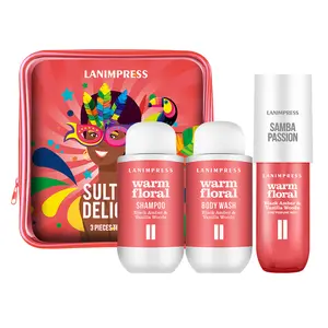 3pcs Set Includes Smoothing Shampoo, Moisturizing Body Wash, Fine PerfumeMist, Warm Floral Fragrance Travel Set A Perfect Gift for Anniversary, Birthday Present Scent Aroma Scented Cosmetic