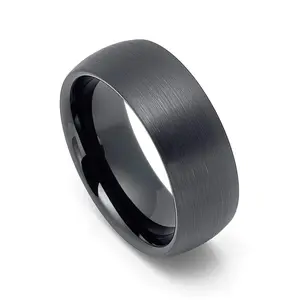 8mm Classic Dome Shape Gunmetal Brushed Tungsten Carbide Wedding Band